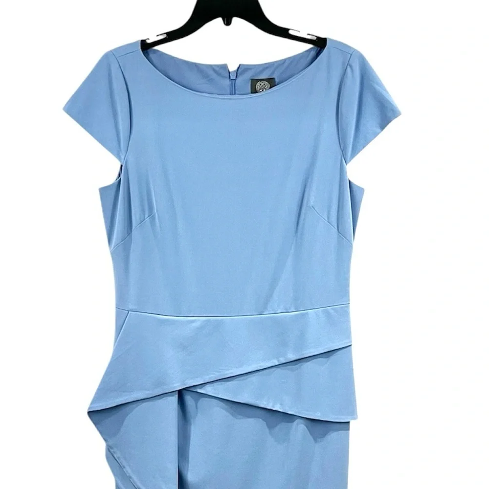 Vince Camuto Periwinkle Blue Cap Sleeve Asymmetrical Peplum Crepe Sheath Dress